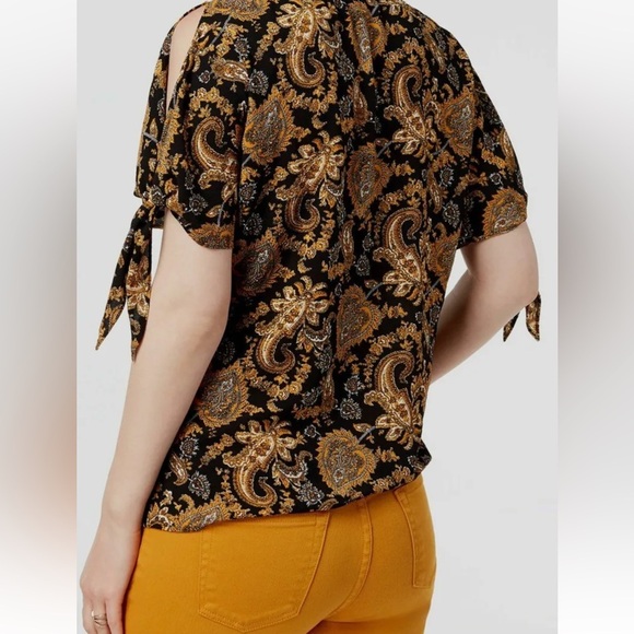 $190 Michael Kors Women's Black Orange Paisley Sweetheart Scoop Neck Top Size 3X - Picture 4 of 5